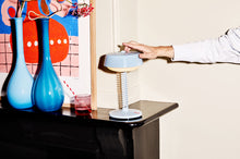 Load image into Gallery viewer, Jet Blue Fatboy Bellboy Lamp on a Bar Top