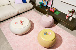 Baby Bum Fatboy Bubble Carpet in a Living Room Next to a Sofa and Humpty Dumpty Tables