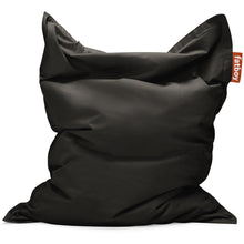 Load image into Gallery viewer, Black bean bag chair with 'fatboy' label on a white background