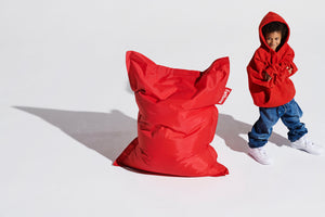Red Fatboy Junior Bean Bag Chair with Model