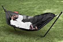 Load image into Gallery viewer, Model Laying on a Black Fatboy Headdemock Deluxe Hammock