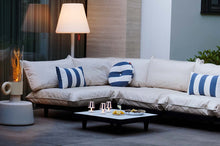 Load image into Gallery viewer, Stripe Ocean Blue Fatboy King Outdoor Pillows on a Paletti