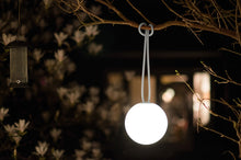 Load image into Gallery viewer, Light Grey Fatboy Bolleke Lamp on a Tree Branch at Night
