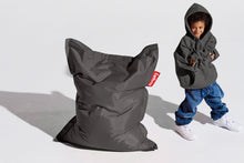 Load image into Gallery viewer, Boy Standing Next to a Dark Grey Fatboy Junior Bean Bag Chair