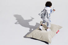 Load image into Gallery viewer, Boy Standing on a Silver Grey Fatboy Junior Stonewashed Bean Bag Chair