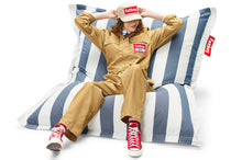 Load image into Gallery viewer, Girl Sitting on a Stripe Ocean Blue Fatboy Original Outdoor Bean Bag