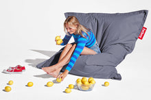 Load image into Gallery viewer, Girl Sitting on a Blue Fatboy Original Stonewashed Bean Bag