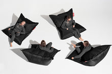 Load image into Gallery viewer, Girl Sitting on a Black Fatboy Bean Bag in Different Positions