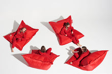 Load image into Gallery viewer, Girl Sitting on a Red Fatboy Original Bean Bag in Different Positions
