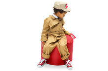 Load image into Gallery viewer, Boy Sitting on a Red Fatboy Point Ottoman