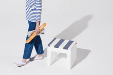 Load image into Gallery viewer, Stripe Ocean Blue Fatboy Concrete Seat Pillow Cushion on a White Concrete Seat
