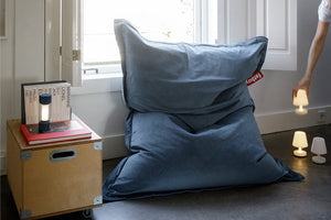 Cloud Fatboy Original Slim Recycled Velvet Bean Bag Chair in a Room by a Window