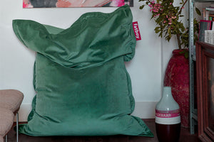 Sage Fatboy Original Slim Recycled Velvet Bean Bag Chair in a Room