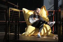 Load image into Gallery viewer, Girl Sitting in Maize Yellow Fatboy Original Slim Velvet Bean Bag Chair
