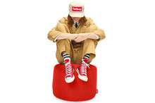 Load image into Gallery viewer, Girl Sitting on a Red Fatboy Point Outdoor Ottoman with White Stitching
