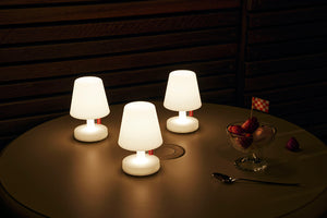 Fatboy Edison the Mini Lamps on a Toni Bistreau Table at Night