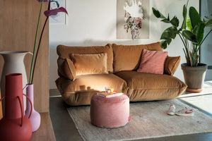 Point Recycled Velvet Pouf Ottoman