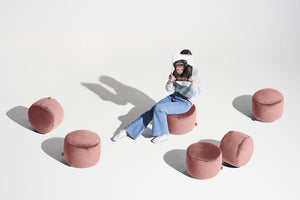 Point Recycled Velvet Pouf Ottoman