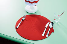 Load image into Gallery viewer, Industrial Red Fatboy Place-We-Met Placemat  on a Table
