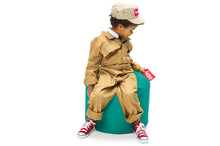 Load image into Gallery viewer, Boy Sitting on a Turquoise Fatboy Point Ottoman
