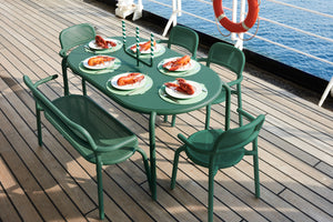 Pine Green Fatboy Toni Armchairs with a Tavolo Table on a Ship Deck
