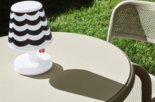 Load image into Gallery viewer, Stripe Curtain Black Fatboy Cooper Cappie on Desert Toni Table
