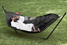 Load image into Gallery viewer, Model Laying on a Black Fatboy Headdemock Deluxe Hammock
