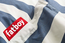 Load image into Gallery viewer, Stripe Ocean Blue Fatboy Original Slim Outdoor Bean Bag Label
