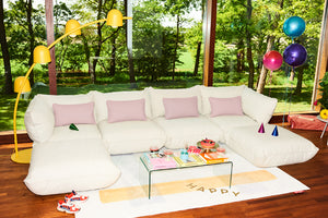 Bubble Fatboy Pink Puff Weave Pillows on a Sumo Sofa