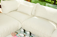 Load image into Gallery viewer, Limestone Fatboy Puff Weave Pillow on a Sumo Corner Sofa
