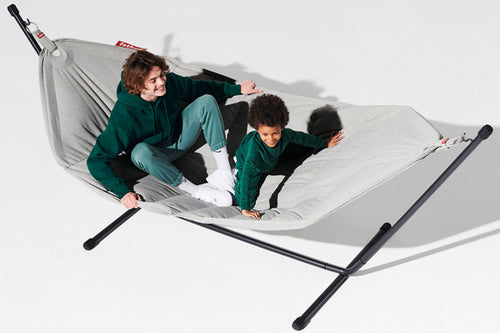 Models Sitting on a Mist Fatboy Headdemock Superb Hammock