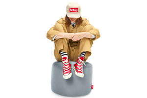 Girl Sitting on a Storm Blue Fatboy Point Outdoor Ottoman
