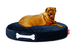 Dog Laying on a Dark Blue Fatboy Doggielounge Velvet Dog Bed