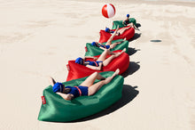 Load image into Gallery viewer, Red and Jungle Green Fatboy Lamzacs on the Beach

