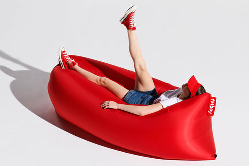 Model Laying in Red Fatboy Lamzac