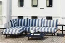 Load image into Gallery viewer, Stripe Ocean Blue Fatboy Paletti Large Outdoor Lounge Set on a Ship Deck
