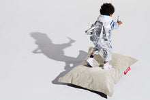 Load image into Gallery viewer, Boy Standing on a Silver Grey Fatboy Junior Stonewashed Bean Bag Chair
