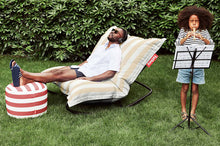 Load image into Gallery viewer, Guy Laying on a Stripe Sandy Beige Fatboy Original Outdoor Bean Bag Rocker
